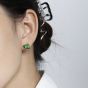 Vintage Green Gelegant Geometry Rectangle Hollow Chain 925 Sterling Silver Stud Earrings