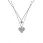 Honey Moon Geometry CZ Heart Double Layers 925 Sterling Silver Necklace