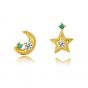Elegant Asymmetry Star Crescent Moon 925 Sterling Silver Stud Earrings
