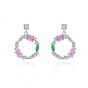 New Pink Green CZ Cube CZ Circle 925 Sterling Silver Stud Earrings