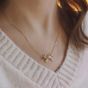 Sweet Star Moon CZ Natural Pearl Bowknot 925 Sterling Silver Necklace