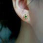 Hot Green Jade Peach Blossom Flower 925 Sterling Silver Stud Earrings
