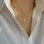 Women Shell Pearl Cross 925 Sterling Silver Necklace
