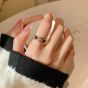 Anniversary Black Epoxy CZ Hollow Heart 925 Sterling Silver Adjustable Ring