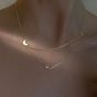 Fashion Double Layers CZ Stars Crescent Moon 925 Sterling Silver Necklace