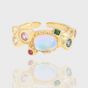 Colorful CZ Created Moonstone Bubbles 925 Sterling Silver Adjustable Ring
