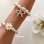 Girl Beautiful Daisy Flower Shell Pearls 925 Sterling Silver Adjustable Ring