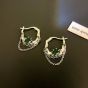 Vintage Green Square CZ Tassels 925 Sterling Silver Hoop Earrings