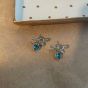 Women Blue CZ Heart Bow-Knot 925 Sterling Silver Stud Earrings