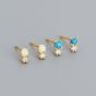 New Round Created Opal Snowman  CZ 925 Sterling Silver Stud Earrings
