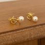 Women Round Shell Pearl Hollow Knot 925 Sterling Silver Stud Earrings
