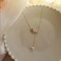 Party CZ Ginkgo Leaf Shell Pearl Tassel 925 Sterling Silver Necklace