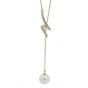 Elegant Natural Pearl CZ Spiral Wave 925 Sterling Silver Necklace