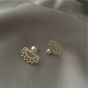 Women Shell Pearl CZ Lace Sector 925 Sterling Silver Stud Earrings