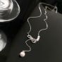 Anniversary Round Shell Pearl CZ Hollow Bow-Knot 925 Sterling Silver Necklace