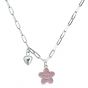 Girl Cute Pink Blue Yellow Flowers Heart 925 Sterling Silver Necklace