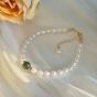 Women Oval Shell Pearls Round Created Jade 925 Sterling Silver Bracelet