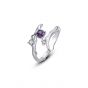 Irregular Wave Elegant Round Purple Zirconi 925 Sterling Silver Adjustable Ring