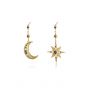 Asymmetry Irregular CZ Crecent Moon Stars Shining 925 Sterling Silver Dangling Earrings