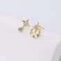 Asymmetry Colorful CZ Crescent Moon Eight Awn Star 925 Sterling Silver Stud Earrings