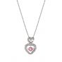 Sweet Pink CZ Flower Border Heart 925 Sterling Silver Necklace