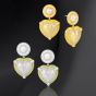 Wedding Round Shell Pearls CZ Border Heart 925 Sterling Silver Dangling Earrings