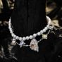 Halloween Colorful CZ Ghost Shell Pearls 925 Sterling Silver Double Layers Bracelet