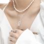 Women Elegant Geometry Shell Pearls Rectangle 925 Sterling Silver Necklace