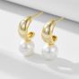 Casual Round Created Pearls C Shape 925 Sterling Silver Dangling Earrings