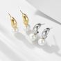 Casual Round Created Pearls C Shape 925 Sterling Silver Dangling Earrings