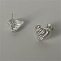 Women Lines Pattern Heart 925 Sterling Silver Stud Earrings