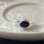 Simple Oval Created Black Agate 925 Sterling Silver Adjustable Ring