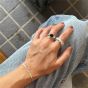 Simple Oval Created Black Agate 925 Sterling Silver Adjustable Ring