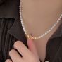Women Round Shell Pearls 925 Sterling Silver Elegant Necklace