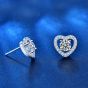 Girl Four Claw Moissanite CZ Hearts 925 Sterling Silver Stud Earrings