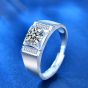 Men's Square Moissanite CZ Geometry Fashion 925 Sterling Silver Adjustable Ring
