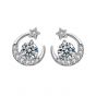 Classic Moissanite CZ Crescent Moon Star 925 Sterling Silver Stud Earrings