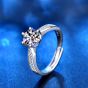 Classic Six Claw Moissanite CZ Square 925 Sterling Silver Adjustable Promise Ring