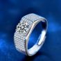 Men's Round Moissanite CZ Micro Setting Wide 925 Sterling Silver Adjustable Ring