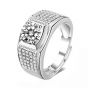 Men's Round Moissanite CZ Micro Setting Wide 925 Sterling Silver Adjustable Ring