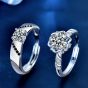 Wedding Moissanite CZ Star Flower 925 Sterling Silver Adjustable Promise Ring