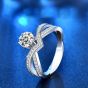 Lady Six Claw Round Moissanite CZ Crown Cross 925 Sterling Silver Adjustable Ring