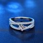 Party Round Moissanite CZ Triple Layers Cross 925 Sterling Silver Ring