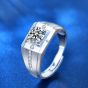 Men's Geometry Square Moissanite CZ Wide 925 Sterling Silver Ring