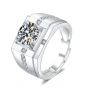 Men's Geometry Square Moissanite CZ Wide 925 Sterling Silver Ring
