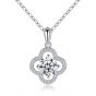 Women Moissanite CZ Hollow Four Leaf Clover Lucky 925 Sterling Silver Necklace