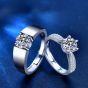 Simple Round Moissanite CZ  925 Sterling Silver Adjustable Couple Ring