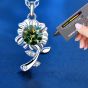 Beautiful Green Moissanite CZ Sunflower 925 Sterling Silver Necklace