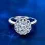 Office Round Moissanite CZ Flower 925 Sterling Silver Adjustable Ring