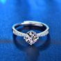 Wedding Classic Four Claw Round Moissanite CZ 25 Sterling Silver Adjustable Ring